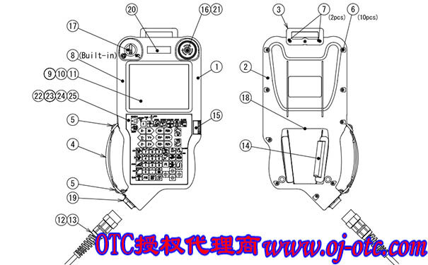 OTC Daihen FD19系列示教器FD19TP-DSJNC分解圖，各零件符號標注