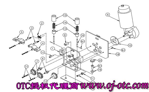 OTC Daihen 送絲機(jī) AF4001 分解圖，各零件符號標(biāo)注